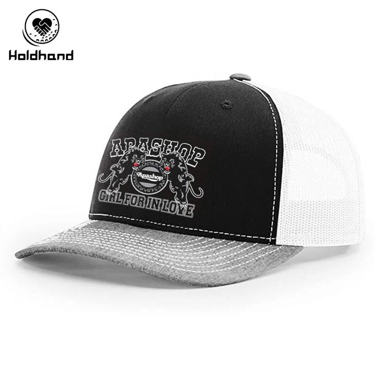 Fabriksbrugerdefinerede 5 Panel Trucker Cap Engros Custom Logo Mesh Trucker Hat